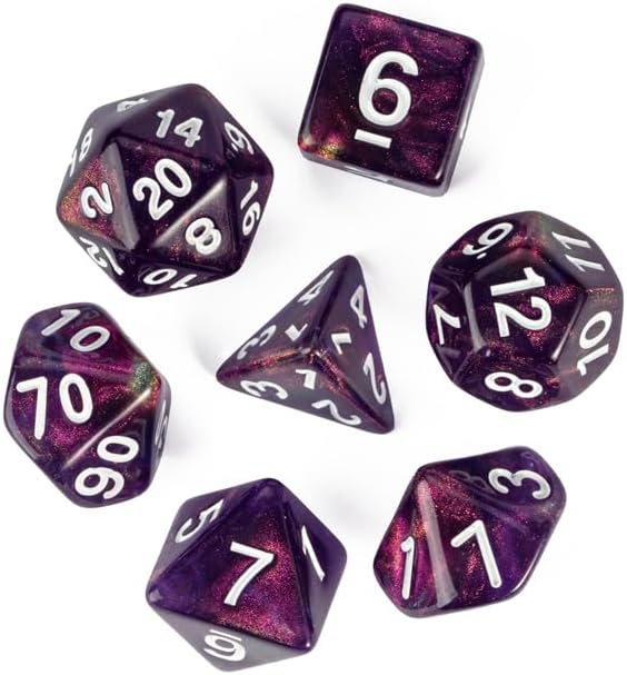 7-Die DND Dice Set Polyhedral Dice Set with a Leather Bag, D&D Dice Set for Dungeons and Dragons, RPG Table Games (T/Purple)