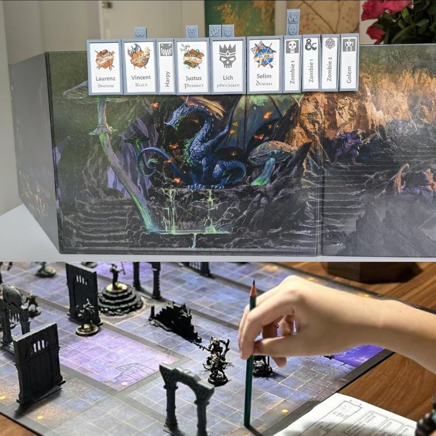 DND Initiative Tracker Set with Gray Character Cards and Red Condition Markers