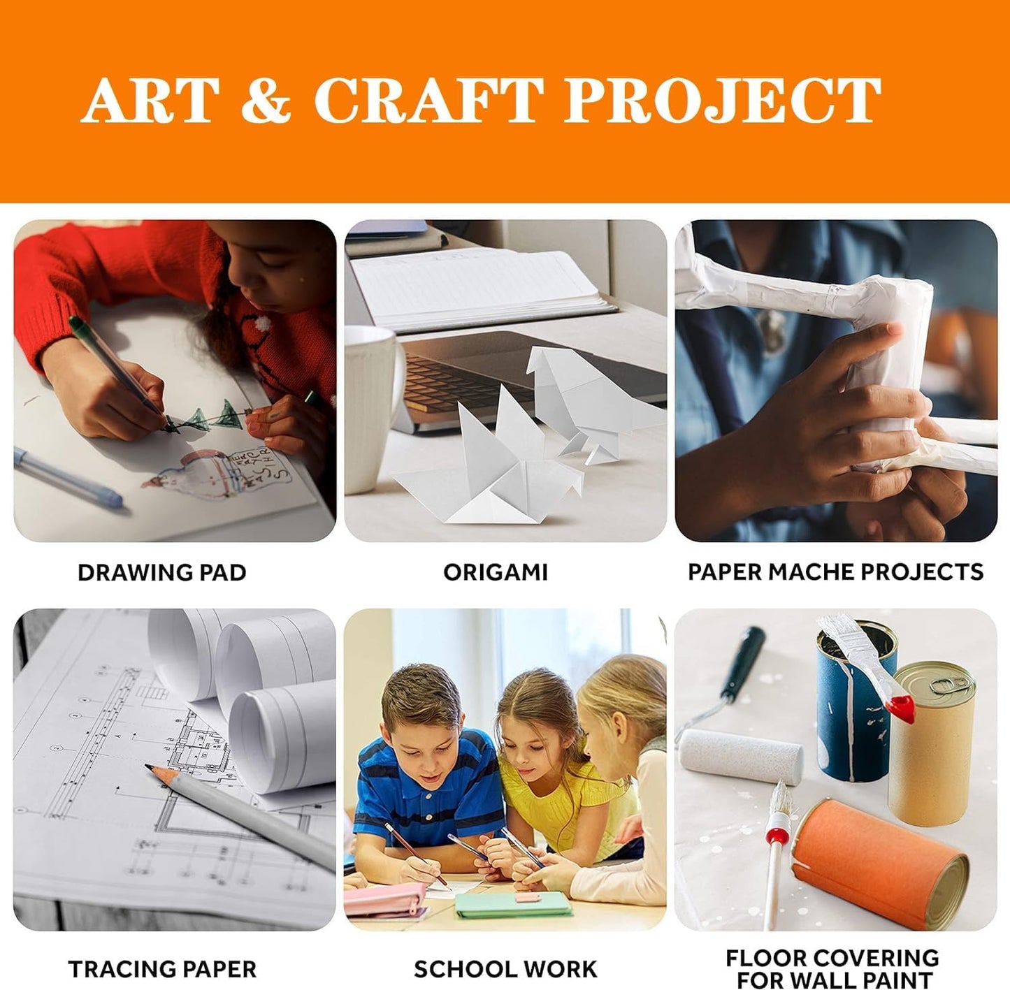 WAUPPY 12"x17" Sketch Drawing Paper 100 Sheets Art Craft Paper for Doodle, Kids Arts Supplies White Coloring Paper