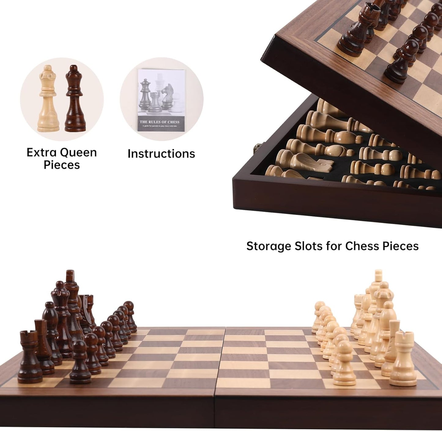 Premium Wooden Chess Set with Protective Carry Bag - 15" Folding Chess Board & Chess Pieces - Classic Strategy Game for Adults & Kids for Chess Lovers, Beginners