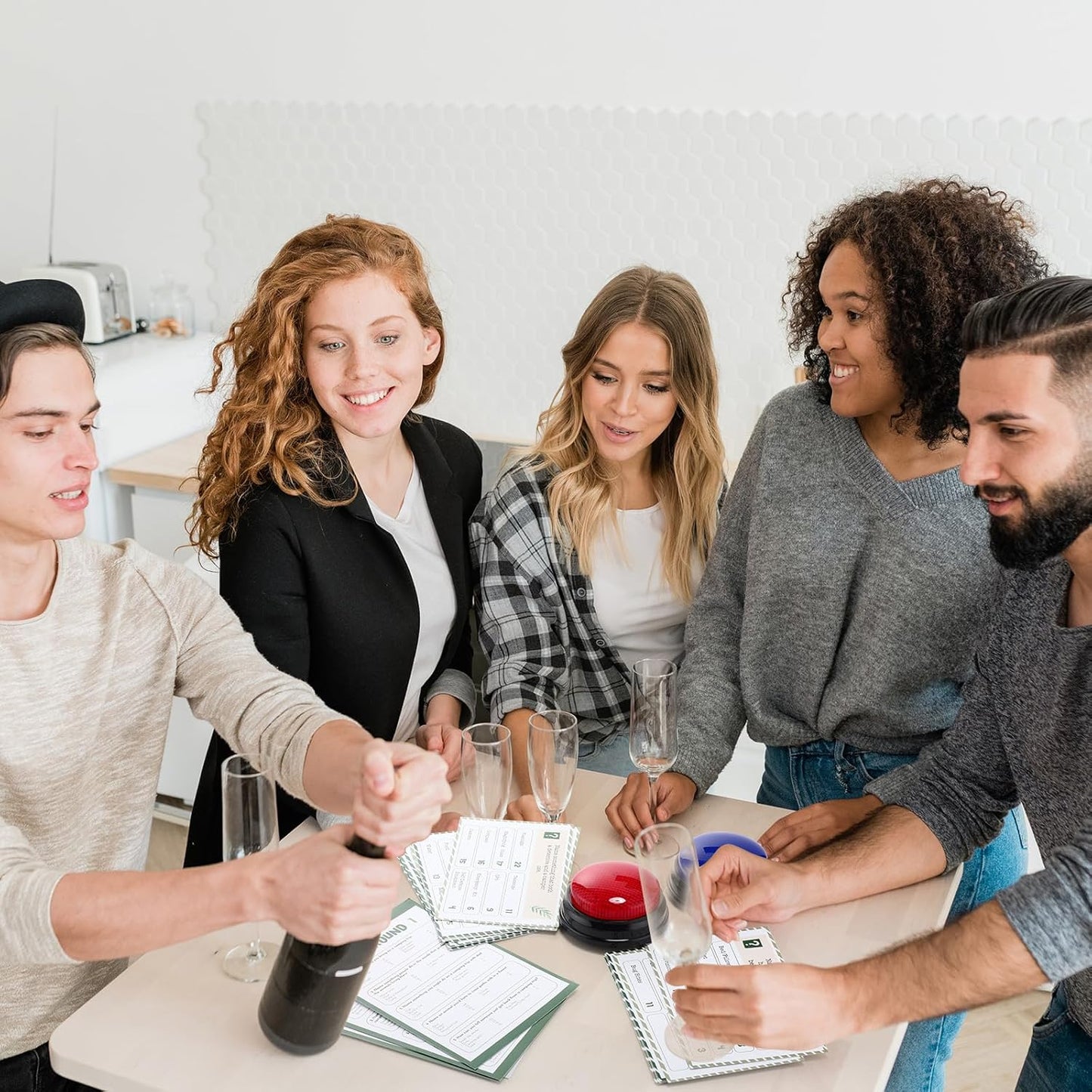 30 Pcs Camping Friendly Feud Game Set Camping Party Game Trivia Quiz with 18 Card 2 Buzzer for Adults Family Games Activities Party Supplies, Battery Not Included