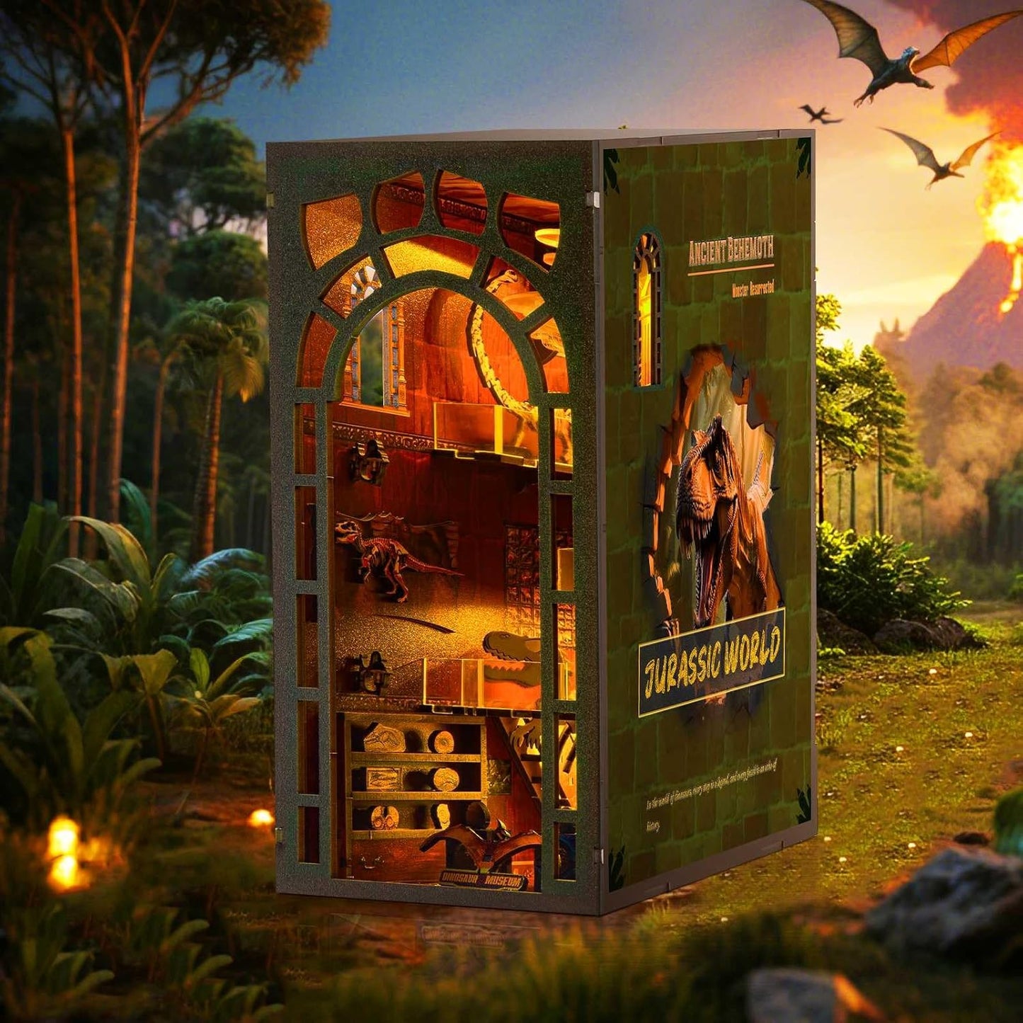 Book Nook Kit – DIY Wooden Miniature House Kits, Stunning Bookshelf Insert Decor, Ideal Gift for Holidays, Birthdays(Dinosaur Museum)