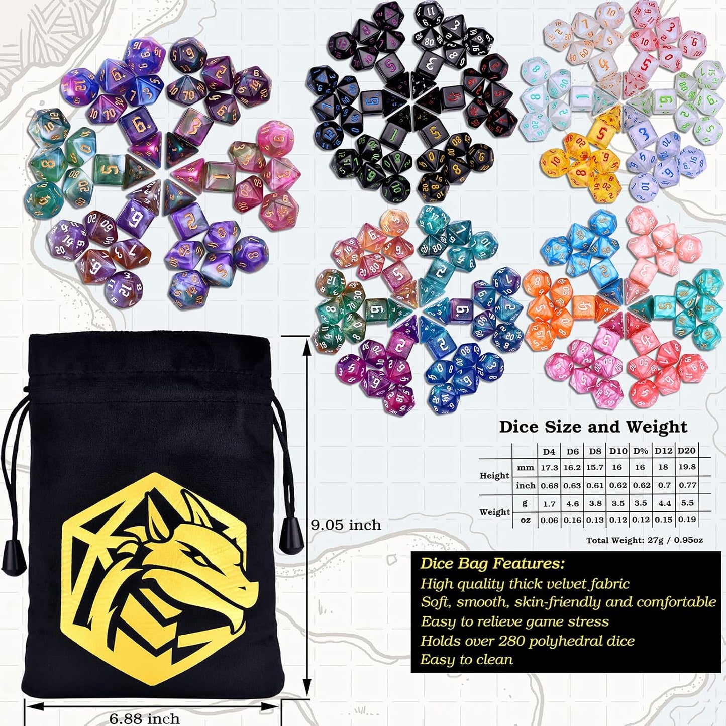 RPG Dice Sets 30 X 7-Die DND Polyhedral Dice (210pcs) with a Large Drawstring Bag for Dungeons and Dragons Tabletop Role Playing Games
