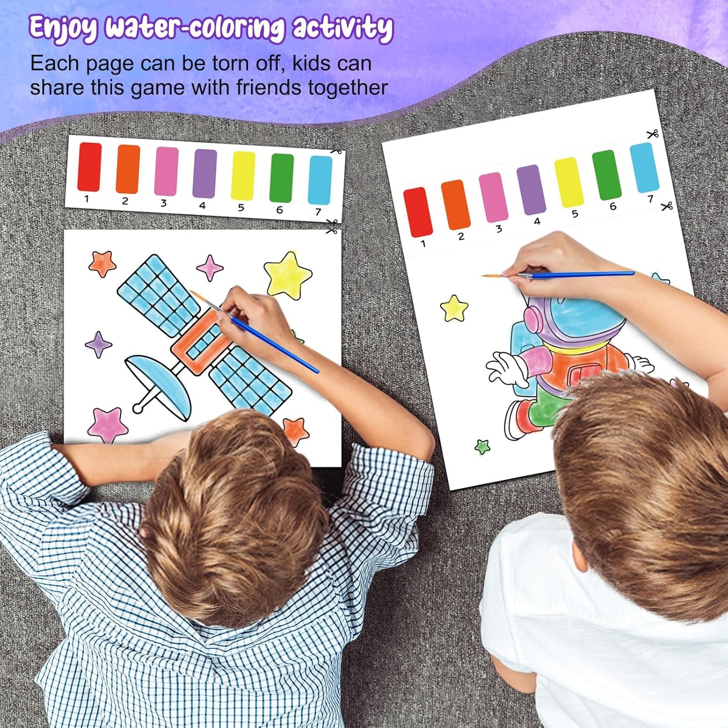 Paint with Water Coloring Books for Kids,Outer Space Art Craft Kits No Mess Water Color Painting Sets for Kids Ages 4-8,Birthday Gifts Travel Toy Crafts Supplies for Girls Boys Drawing with 2 Brushes