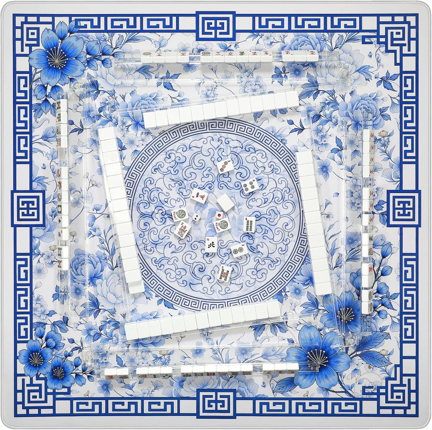 Mahjong Mat for Table 33x33 Inch, No-Crease, Anti-Slip, Noise-Reducing American Mahjong Mat, Mahjong Table Mat with Carry Bag,Neoprene Mahjong Mat for Poker, Card, Board(Blue)