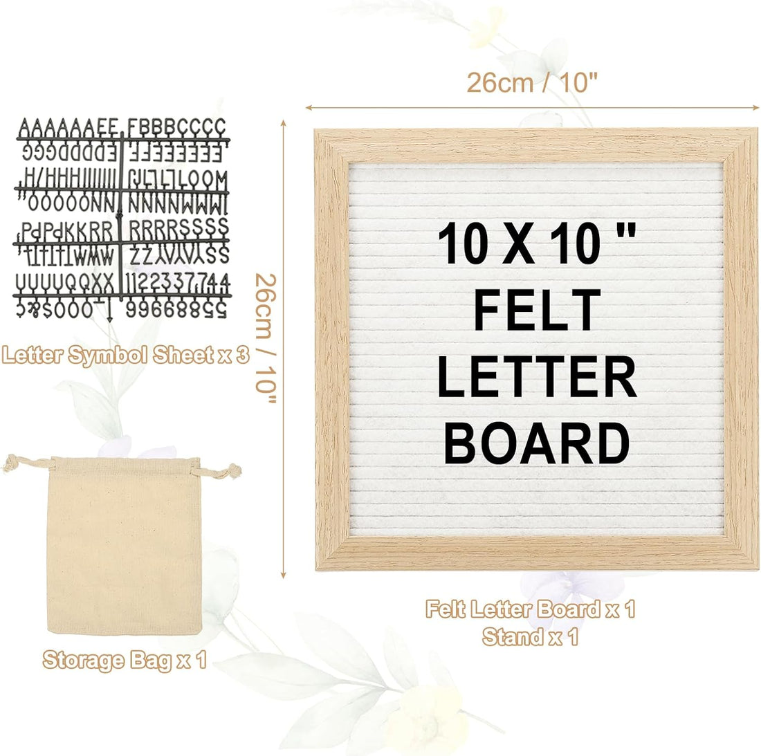 PATIKIL Felt Letter Board, 10x10Inches White Wooden Changeable Message Board with Storage Bag Stand for Kitchen Menu Farmhouse Decor Notes, Black