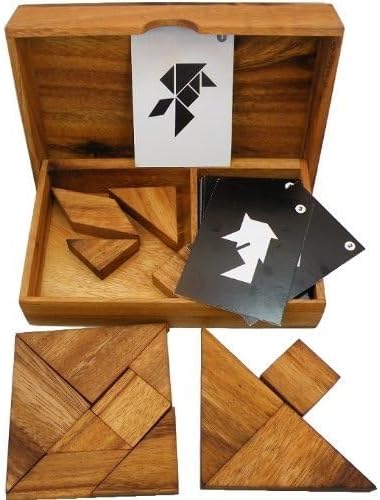 Logic Tangram Set with Play Cards Wooden Puzzle Game