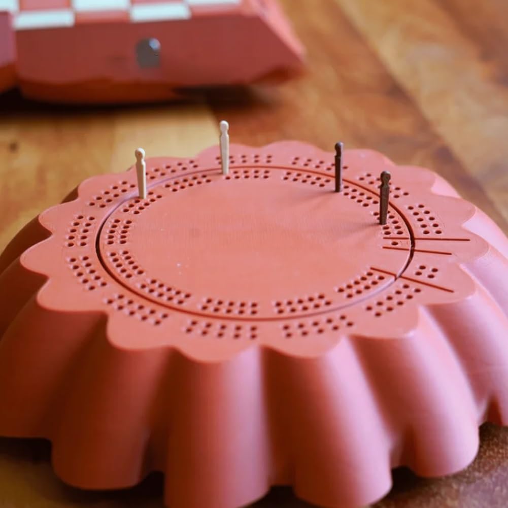 Gourd Games, Pumpkin Board Game Set, 3D Printed Multifunctional Fall Tabletop Activity with Checkers Board, Dice Tower, Card Storage, and Hidden Dice Compartment, Unrolling Pumpkin Design