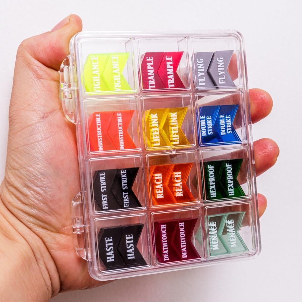 72 Pieces MTG Keyword Counters with Box for Magic The Gathering Colored MTG Creature Stats Buff Tokens MTG Gift Accessories (Keyword Counters)