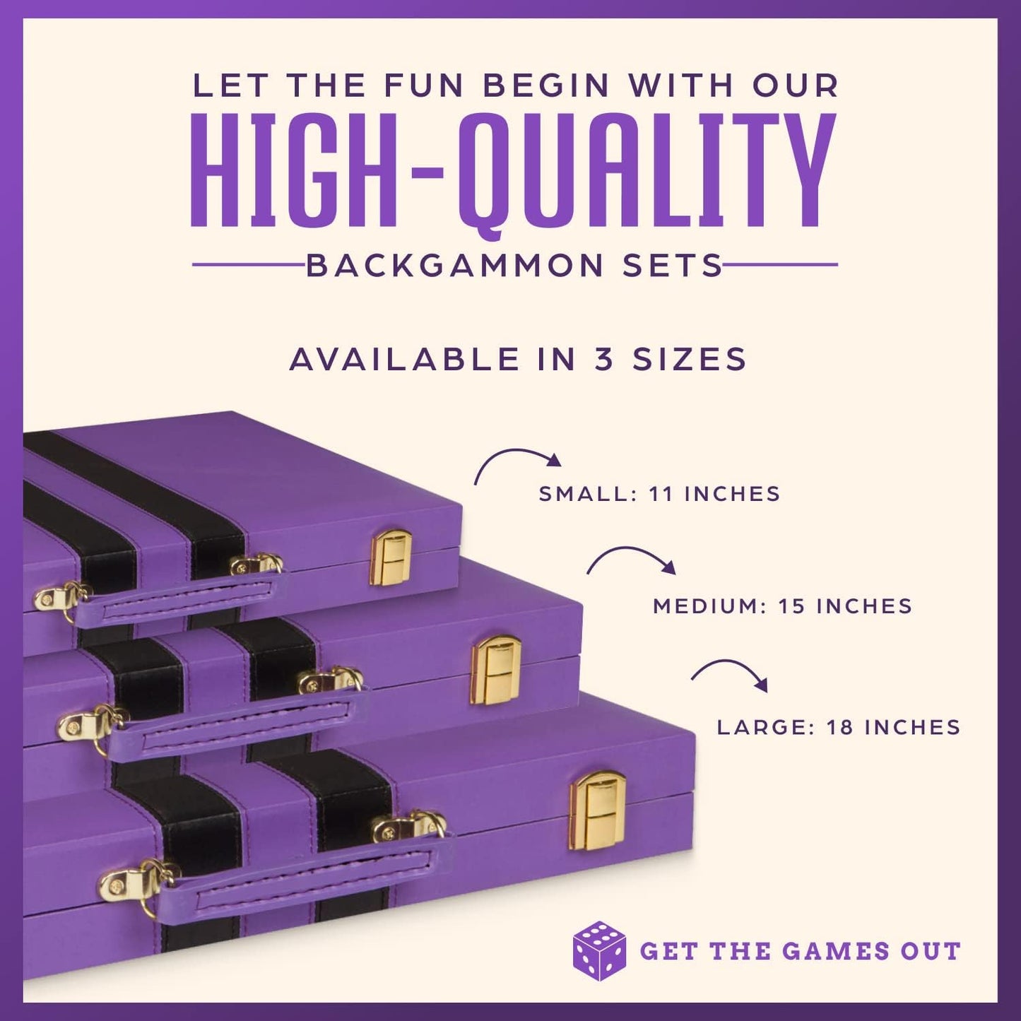 Get The Games Out Top Backgammon Set - Classic Board Game Case - Best Strategy & Tip Guide - Available in Small, Medium and Large Sizes (Purple, Large)