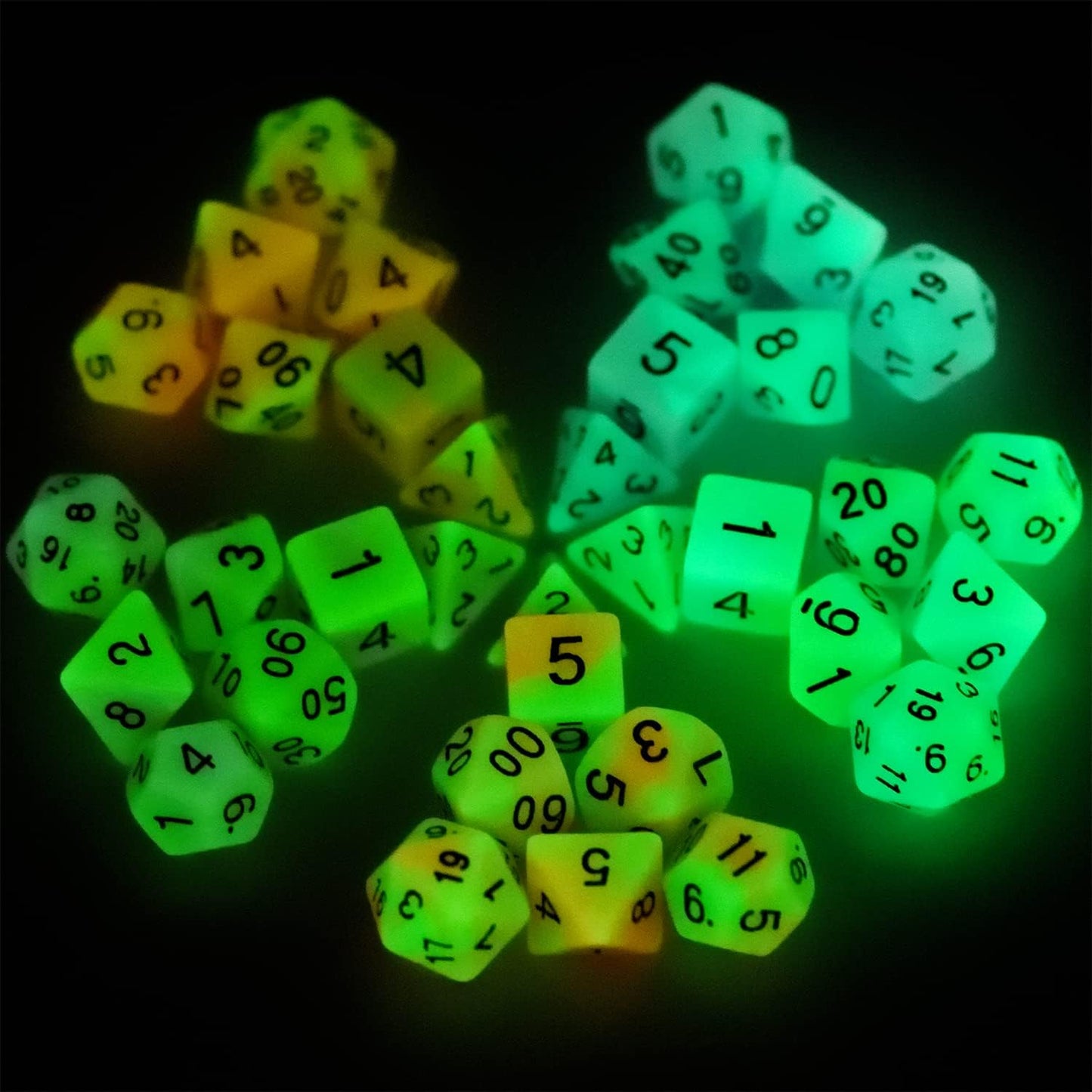 Glow in The Dark DND Dice Set 11 x 7 Polyhedral Dice (77pcs) for Dungeons and Dragons Tabletop Role-Playing Games, with a Drawstring Bag