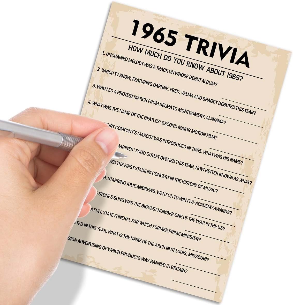 QUPT 60th Birthday Party Games, 1965 Trivia Games, Birthday Party Supplies for Adults, Fun 1965s Party Game，Pack of 30 Cards