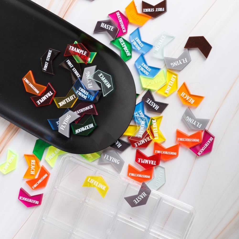 72 Pieces MTG Keyword Counters with Box for Magic The Gathering Colored MTG Creature Stats Buff Tokens MTG Gift Accessories (Keyword Counters)