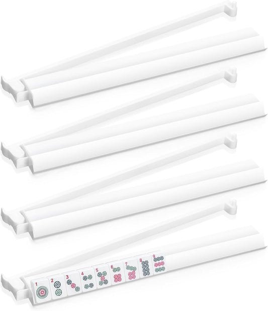 Mahjong Racks with Pushers Set of 4, Mahjong Tile Pushers and Racks, Acrylic Majiang Tile Holders Accessories (White)