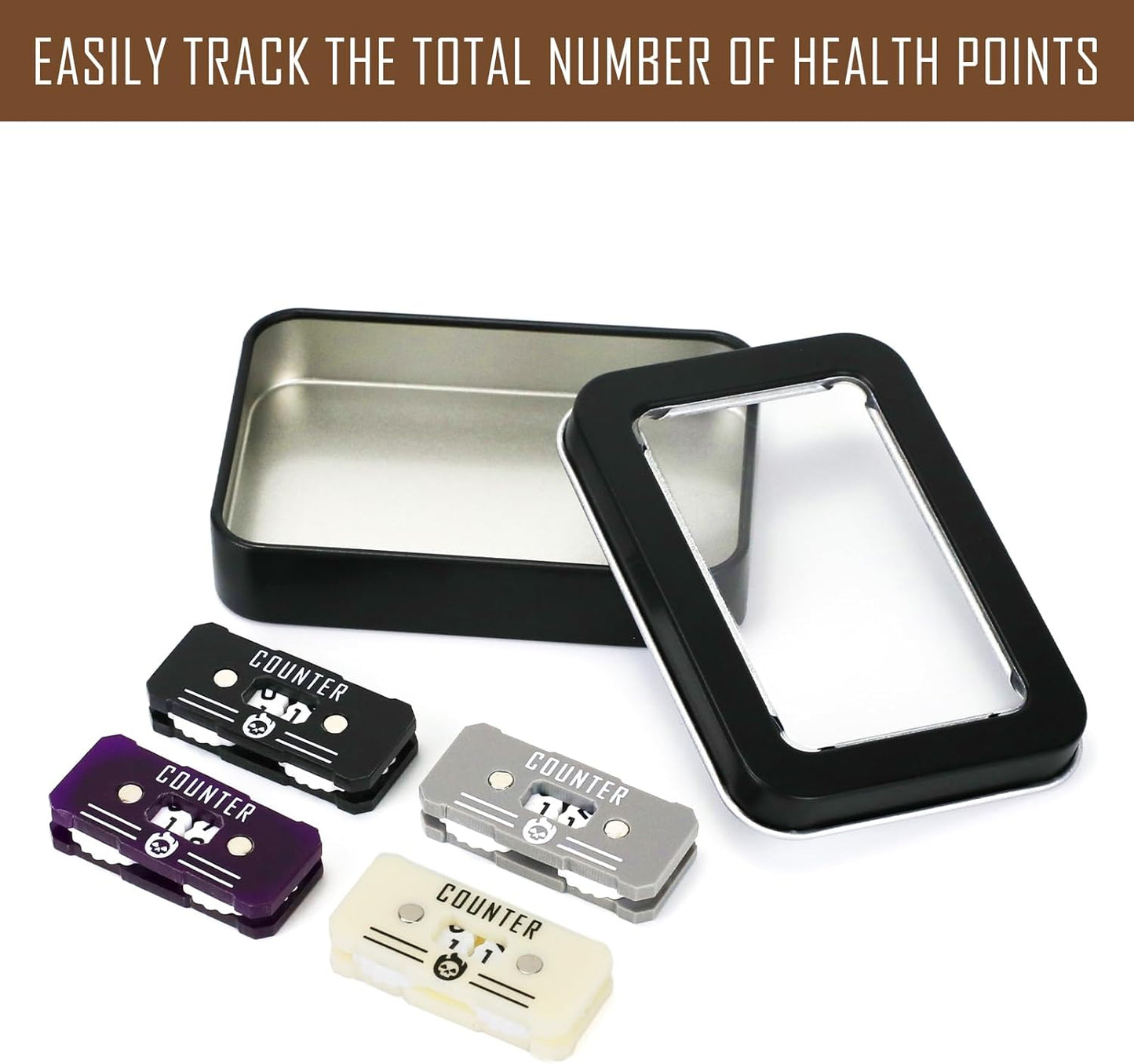 4Pcs MTG Life Counter Twin Digits with Metal Box, Health Tracker Life Counter for Magic The gatering, Compatible with MTG Magic Card Games Accessories RPG D&D CCG TCG Tabletop Board Games