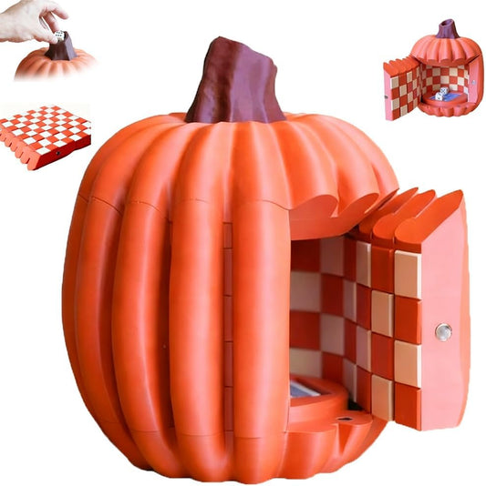 Gourd Games, Pumpkin Board Game Set, 3D Printed Multifunctional Fall Tabletop Activity with Checkers Board, Dice Tower, Card Storage, and Hidden Dice Compartment, Unrolling Pumpkin Design