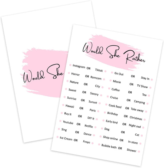 Would She Rather, Birthday Party Games, Girl Birthday Sleepover Party Favor, Set of 20 Games Cards, Teen Girls Birthday Supplies, Activity, Decorations -B06, Medium