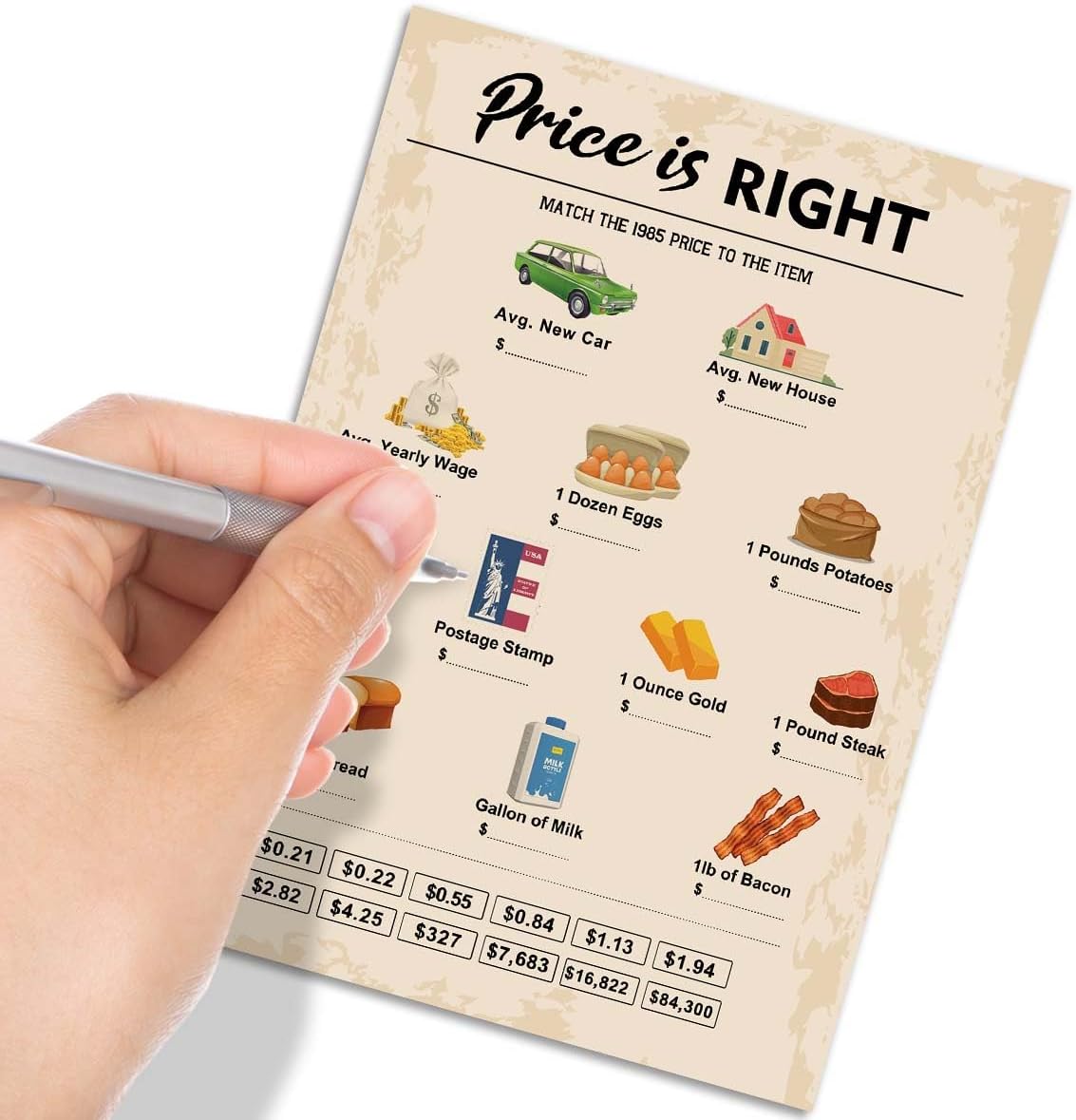 40th Birthday Party Games, Price is Right Games, Birthday Party Supplies for Adults, Fun 1985s Party Game，Pack of 30 Cards