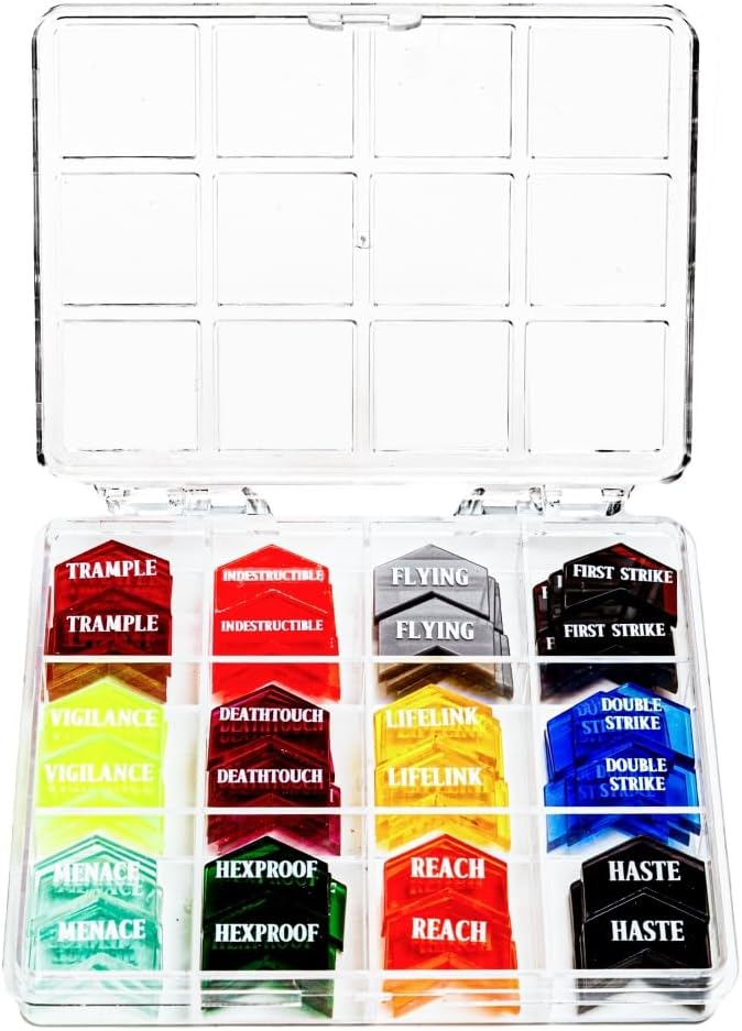 72 Pieces MTG Keyword Counters with Box for Magic The Gathering Colored MTG Creature Stats Buff Tokens MTG Gift Accessories (Keyword Counters)