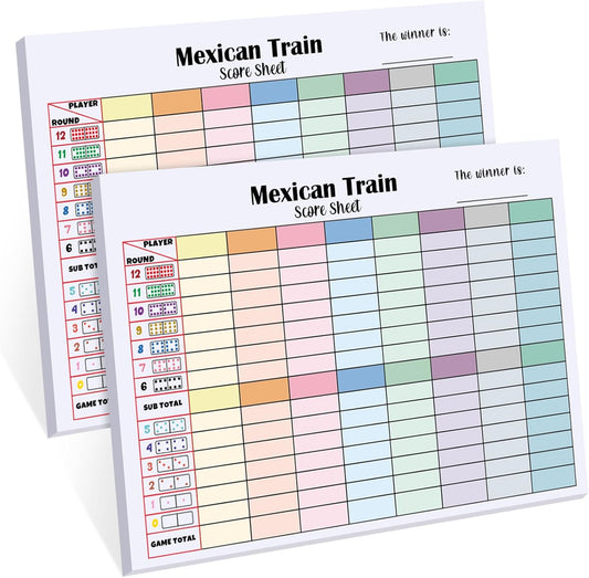 2 Pack 120 Sheets Mexican Train Score Pads Colorful Chicken Foot Dominoes Game Scorepad Adult Mexican Train Score Sheet Scoreboard Paper Record Clearly for Family Game (6.7 x 5 Inches)