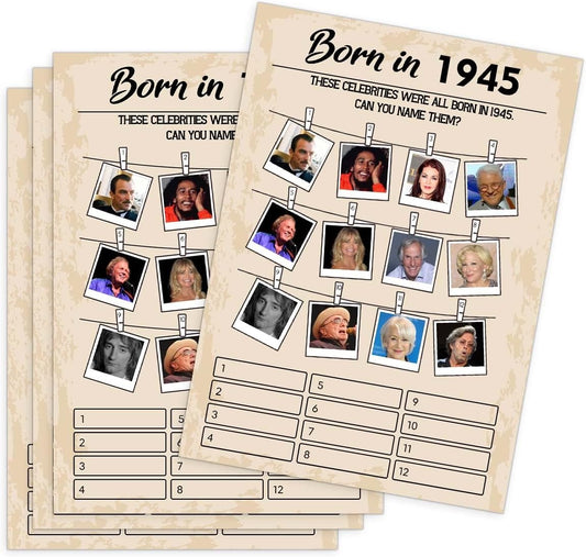 QUPT 80th Birthday Party Games, Born in 1945 Games, Birthday Party Supplies for Adults, Fun 1945s Party Game, Happy 80th Birthday Game, Pack of 30 Cards，