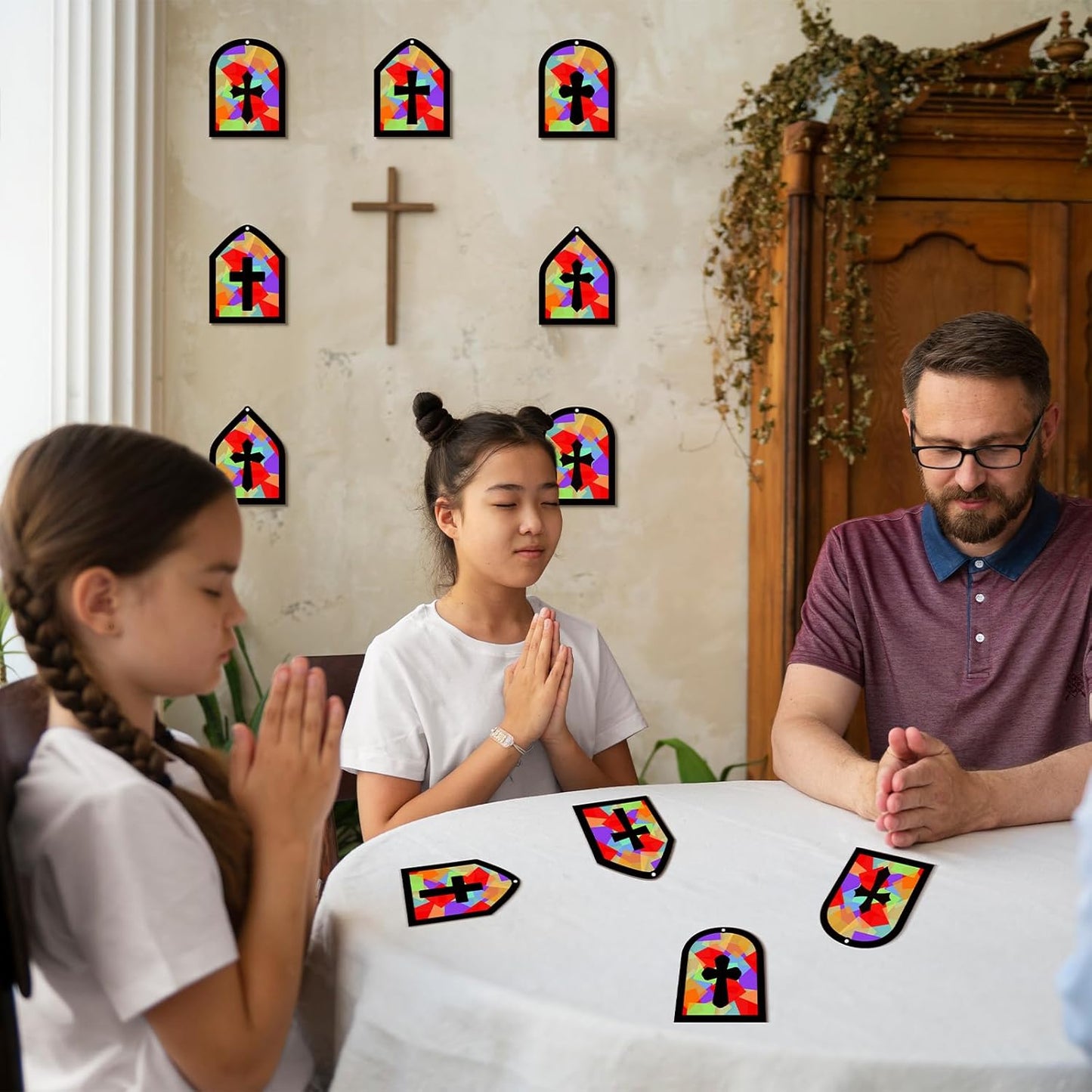 40PCS Sunday School VBS Crafts Bulk: Paper Cross Nativity Suncatchers, Jesus Religious Christian Classroom Camping Activity DIY Kits Gifts Church Decorations, Window Stained Glass Effect Art Supplies