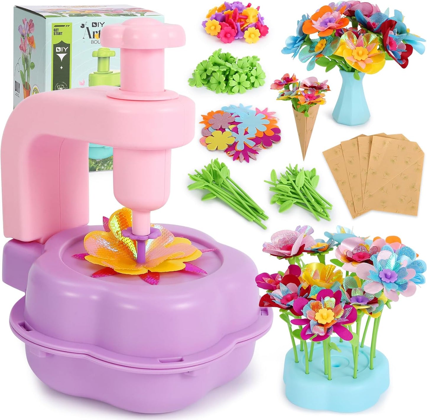 Flower Craft Kits for Girls - Arts and Crafts Toys for Kids Ages 4-8, Birthday Gifts for 4 5 6 7 8 9 Year Old Girls, Mess-Free Art Craft Activity Toys, DIY Flower Making Kit for Kids Preschool