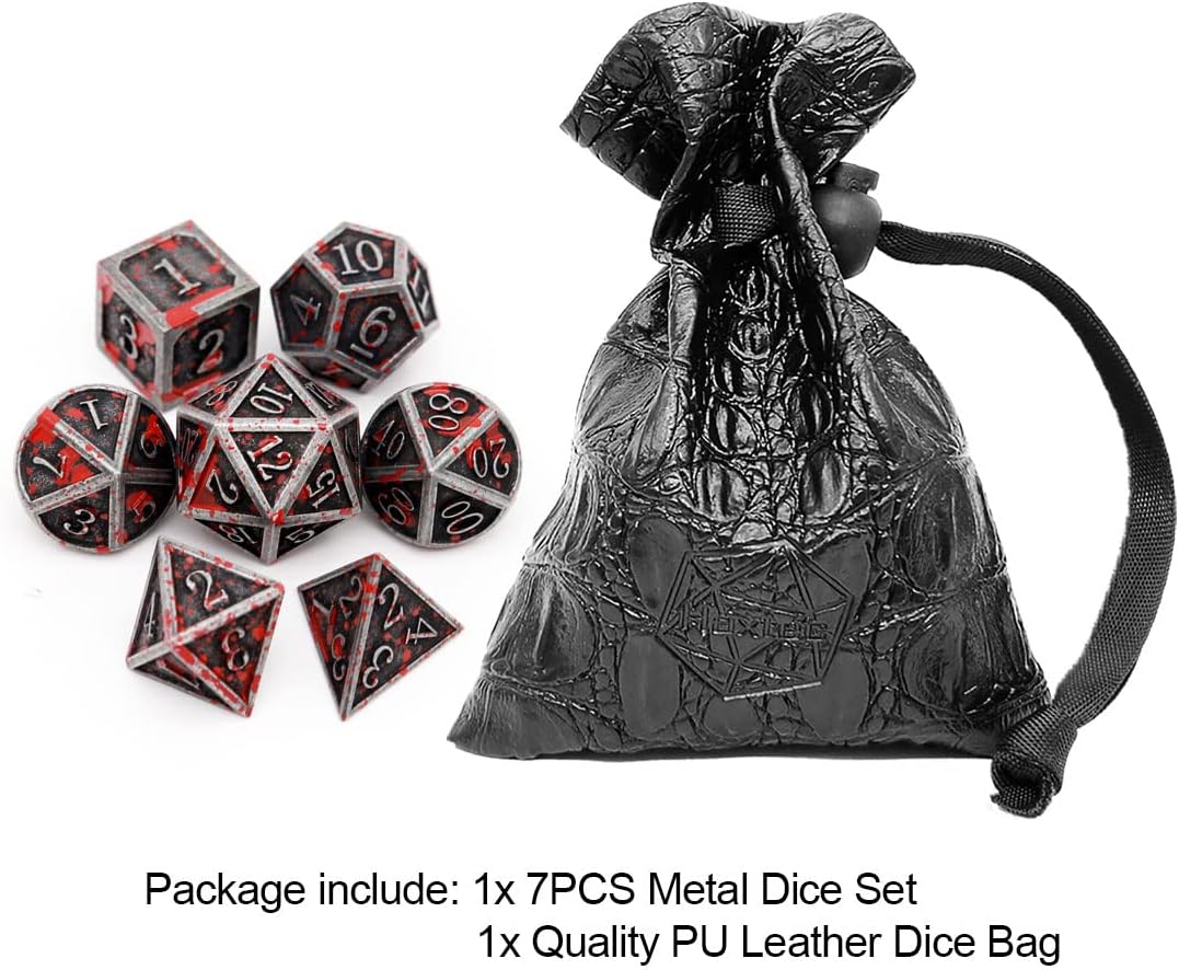 Haxtec Bloodstained Metal DND Dice Set Blood Polyhedral D&D Dice Compatible with Dungeons and Dragons Gift TTRPG Antique Metal Halloween Dice