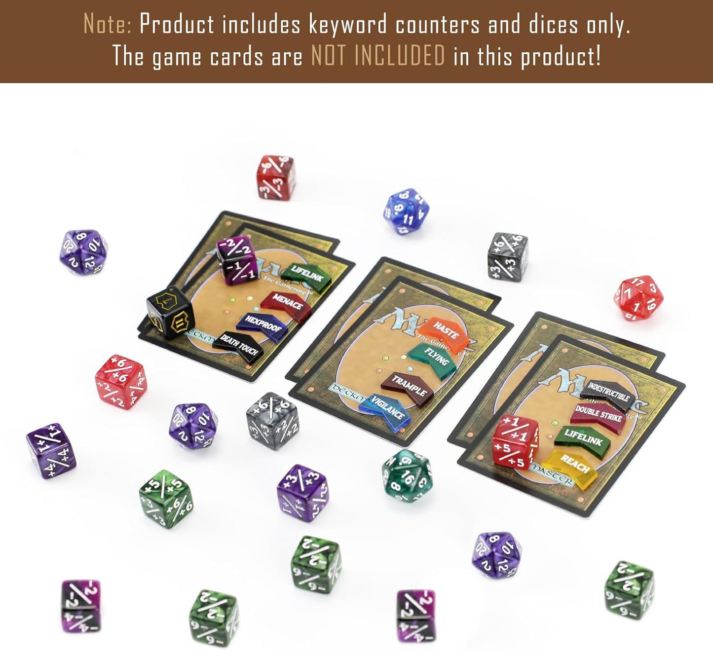 130PCS MTG Keyword Counters Tokens & MTG Life Counter Dice Set for Magic Card Accessories, Compatible with MTG CCG Card Gaming Accessories