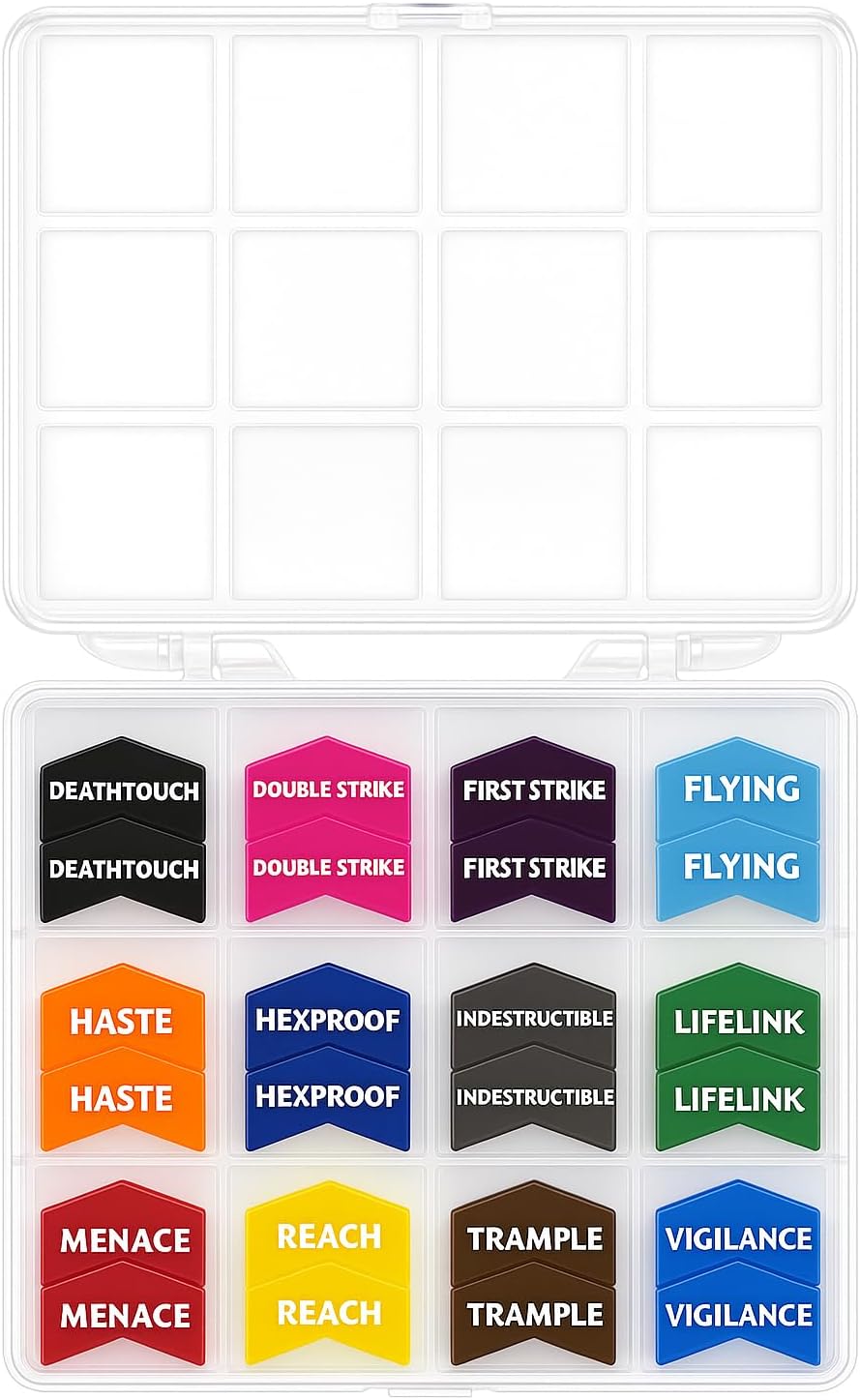 Futhark 72 Color Coded MTG Keyword Counters for Magic The Gathering TCG Card Game Accessories Tokens - Extended Edition with 72 Pieces and Organizer Case