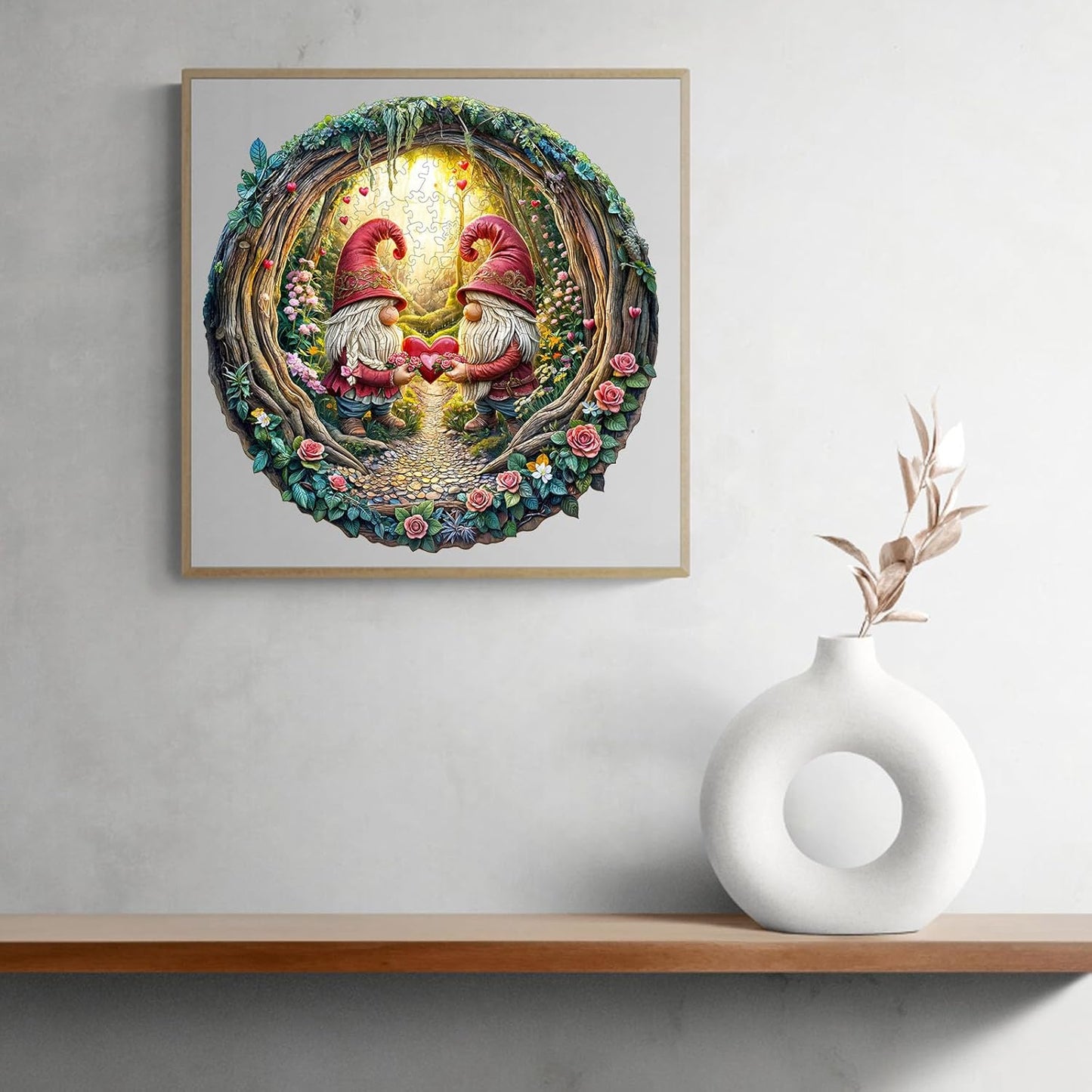 KAAYEE Wooden Puzzles for Adults, Gnome Couple Wooden Jigsaw Puzzle, 455 PCS Unique Shape Wood Puzzles Adult, 3D Visual Effect Flat Puzzle Birthday Family Games (XL-17.3 * 17.3in)