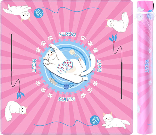 31.5''x31.5'' Mahjong Mat for Table, Mahjong Cloth Cover, Mahjong Tablecloth for Poker, Board Games Table Mat, Card Games, Tile Games, Dominoes (Cat)