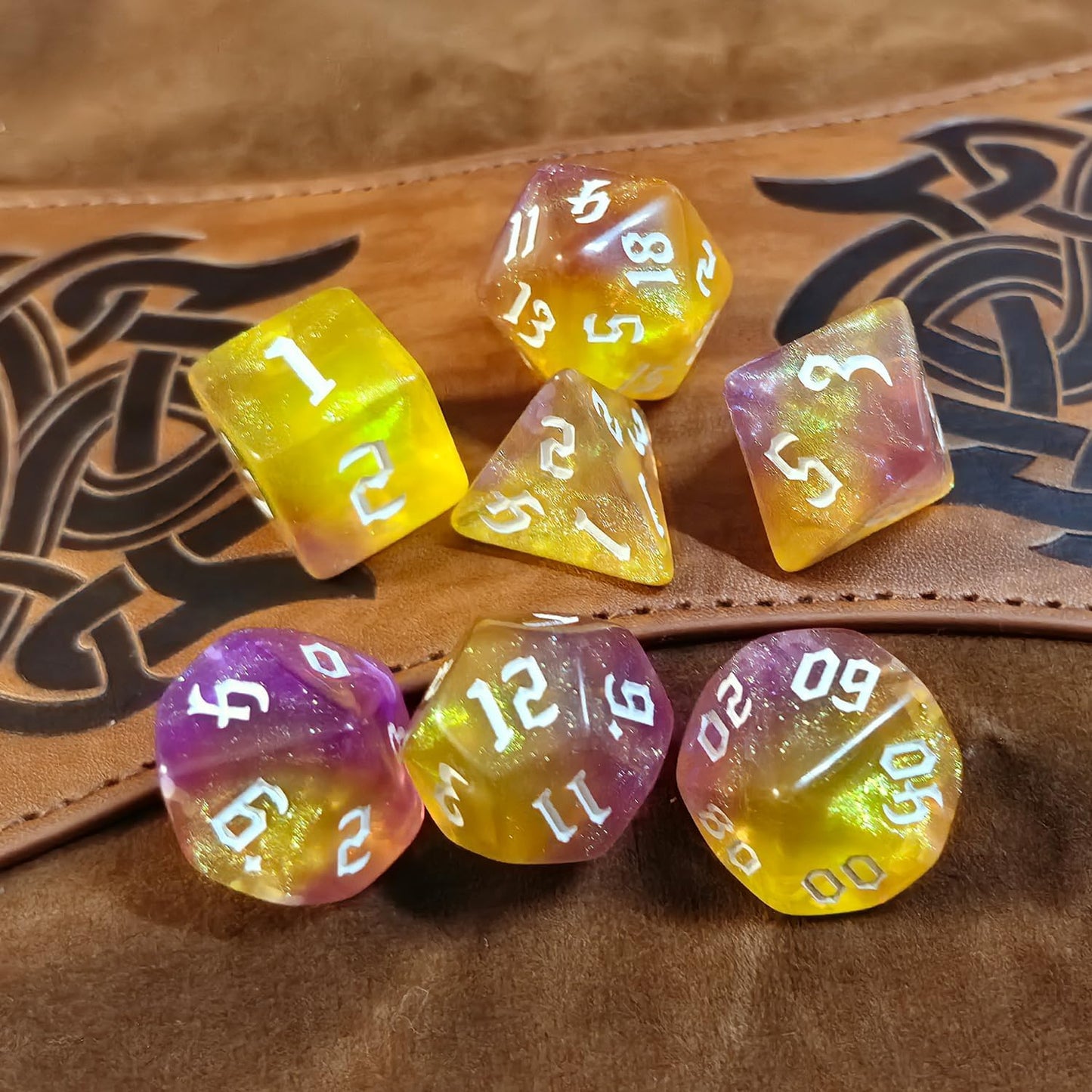 DND RPG Dice Set, Nebula Polyhedral Dice for Dungeons and Dragons, Mystery 7-Piece Set (Pale Yellow)