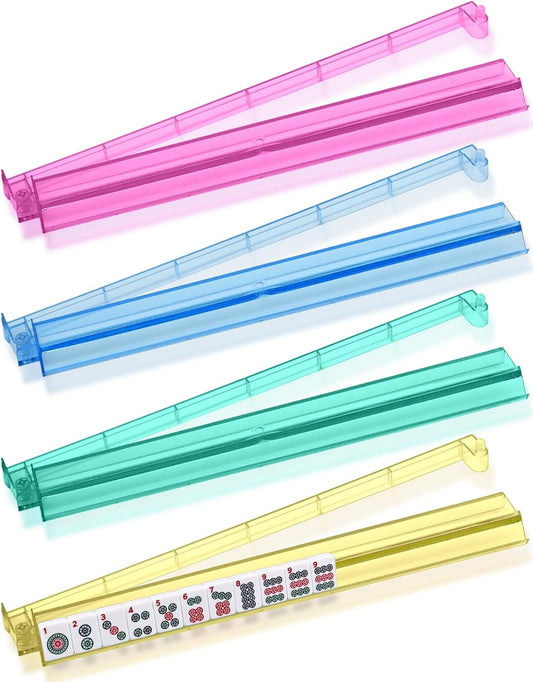 Mahjong Racks with Pushers Set of 4, Plastic American Mahjong Tile Racks 4 Colors, Mah Jongg Accessories Gifts for Mj Enthusiast