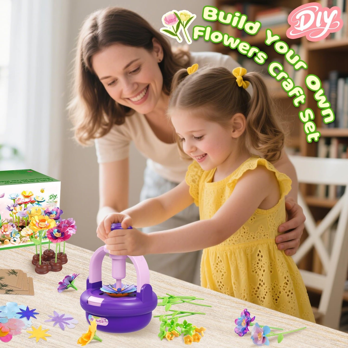 Arts and Crafts Kit for Kids Ages 4-8,Flower Bouquet Toys,DIY Flower Market Toys,Build Your Flower Bouquet,Educational Christmas Birthday Gifts for 3 4 5 6 7 8 9 Year Old Girls-Purple