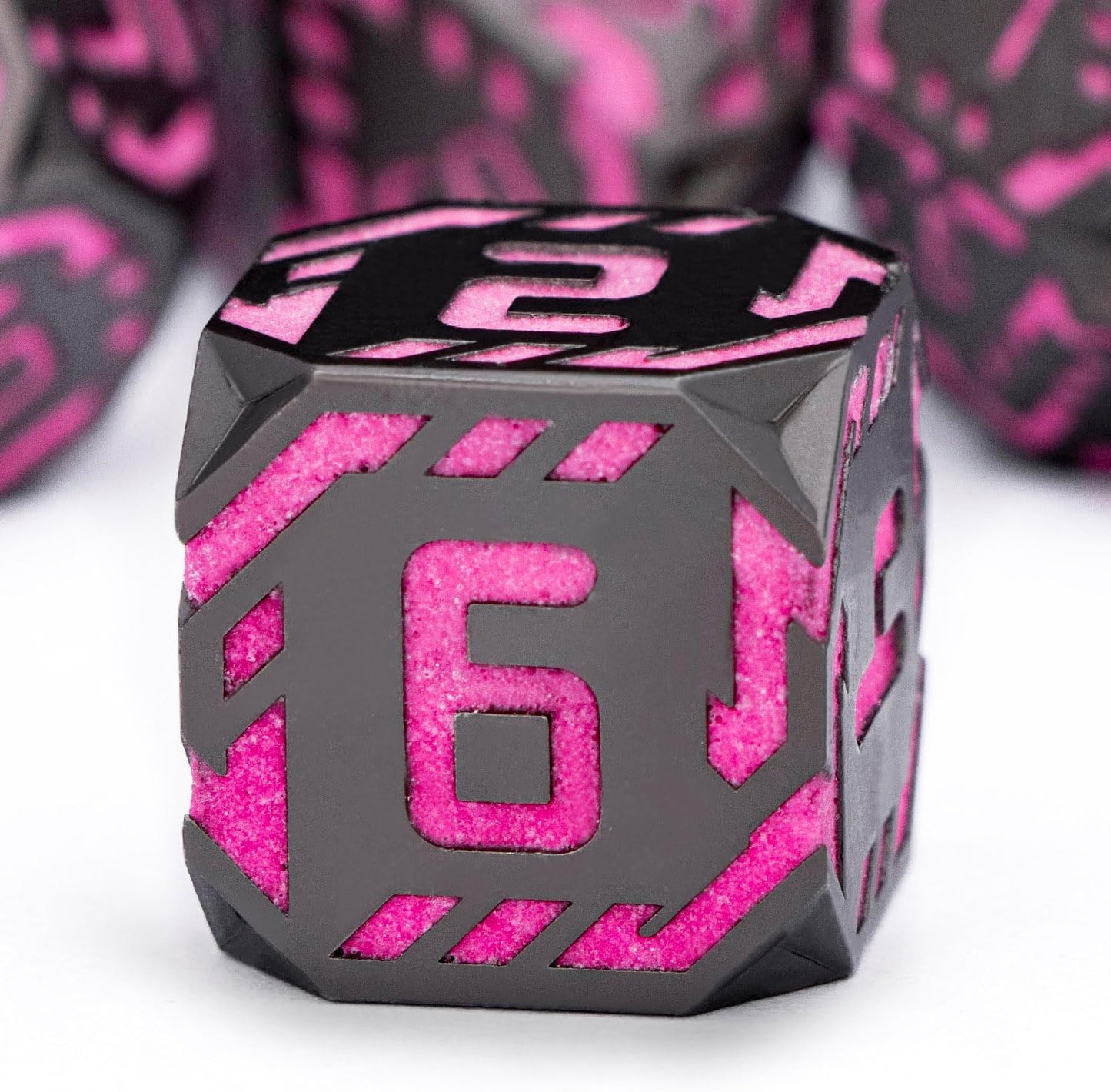 Metal DND Sci-fi Dice Set 7PCS Luminous Pink Stripe Polyhedral Dice for Dungeons Dragons RPG Role Playing Game, Glitter D and D Dice with Gift Box D6 D8 D10 D12 D20