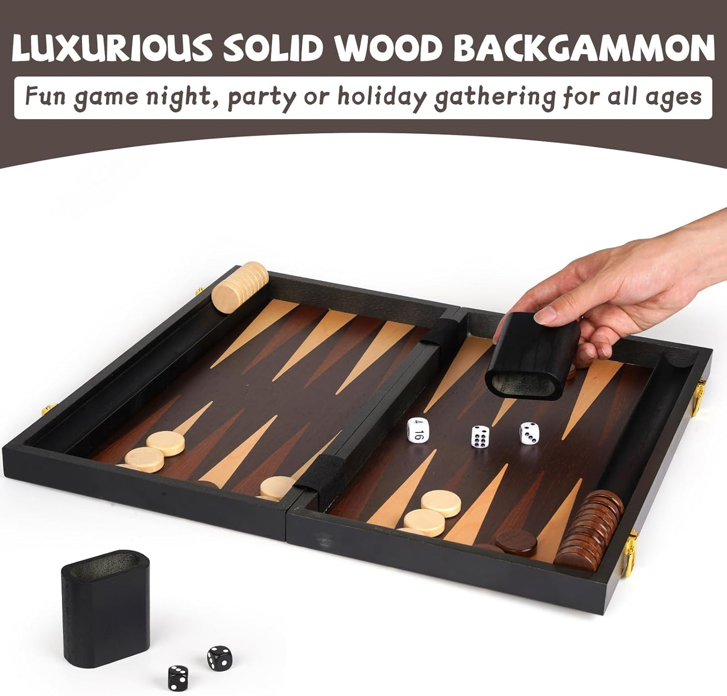 15" Wooden Backgammon Board Game Set for Adults and Kids - Portable and Travel Backgammon Set Family Game Night Vintage Backgammon Strategy Game- Classic Board Strategy Game