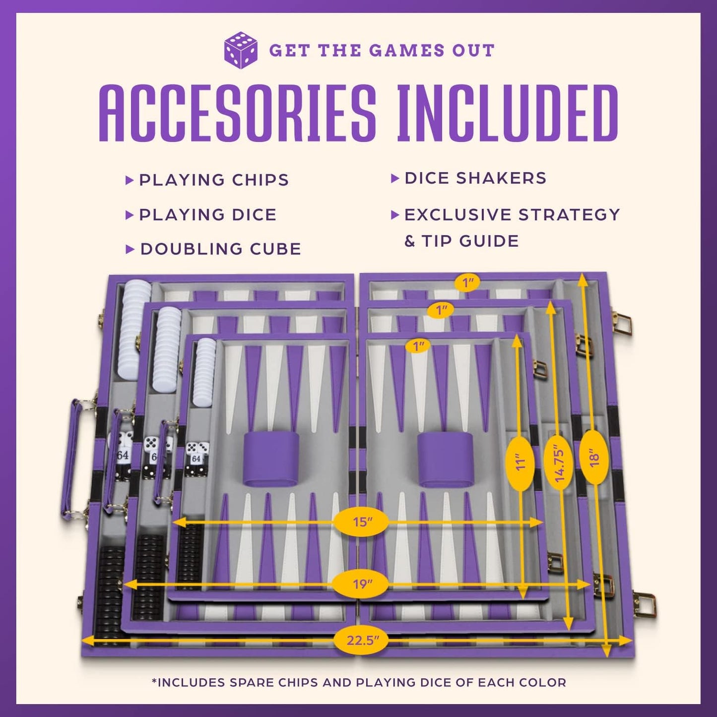 Get The Games Out Top Backgammon Set - Classic Board Game Case - Best Strategy & Tip Guide - Available in Small, Medium and Large Sizes (Purple, Medium)