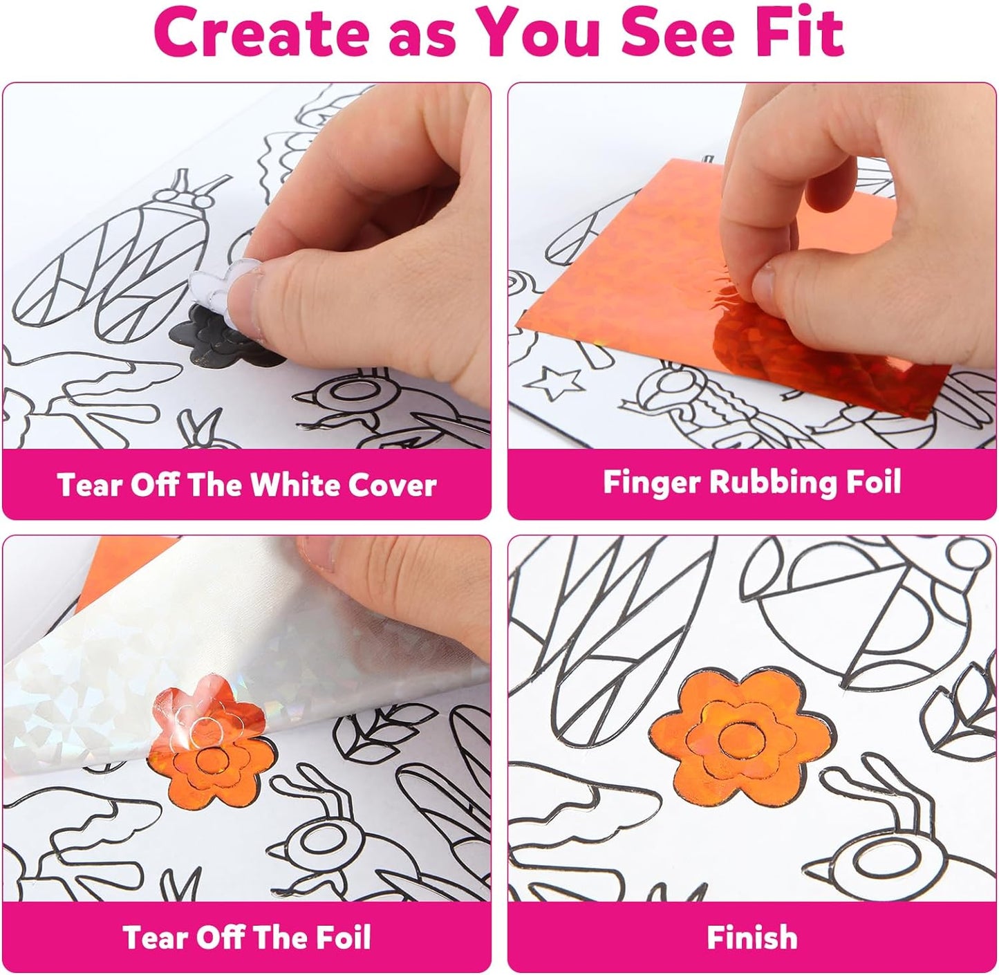 Foil Art Kit for Kids - Foils Fun Craft Kits & Supplies, No Mess Art for Kids, Foil Foam Stickers Art Craft Activity for Kid, DIY Creative Activity Birthday Christmas Gift Travel Toys for Girls Boys