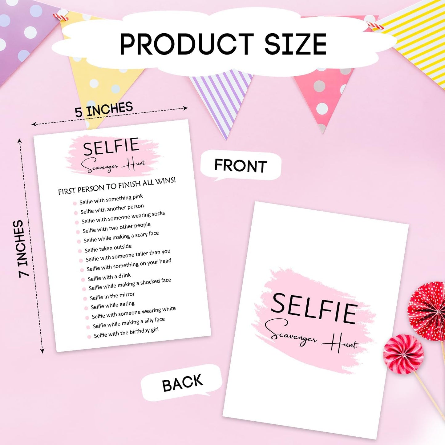 Birthday Party Game - Selfie Scavenger Hunt, Girl Birthday Party Activity Favor, Set of 20 Games Cards, Birthday Supplies, Activity Decorations -B07
