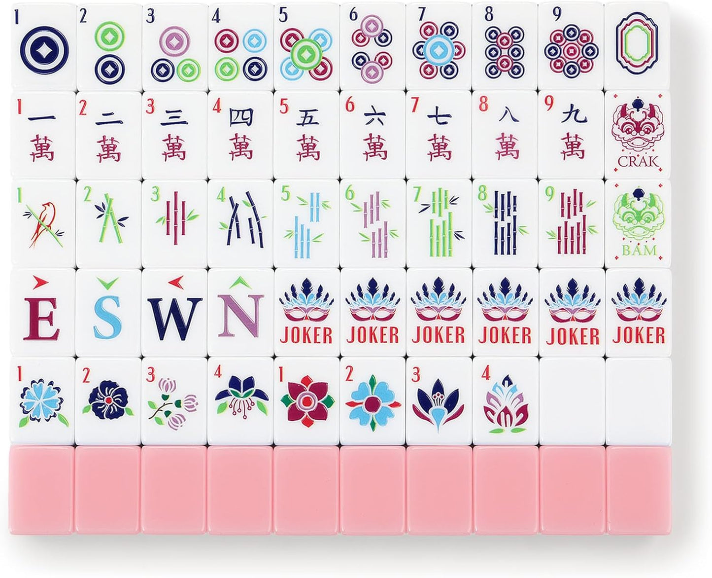 American Mahjong Tile Set,166 Tiles White Pink Acrylic Carving Tiles,Mahjong Game Set with Portable Travel case(Racks Not Included)