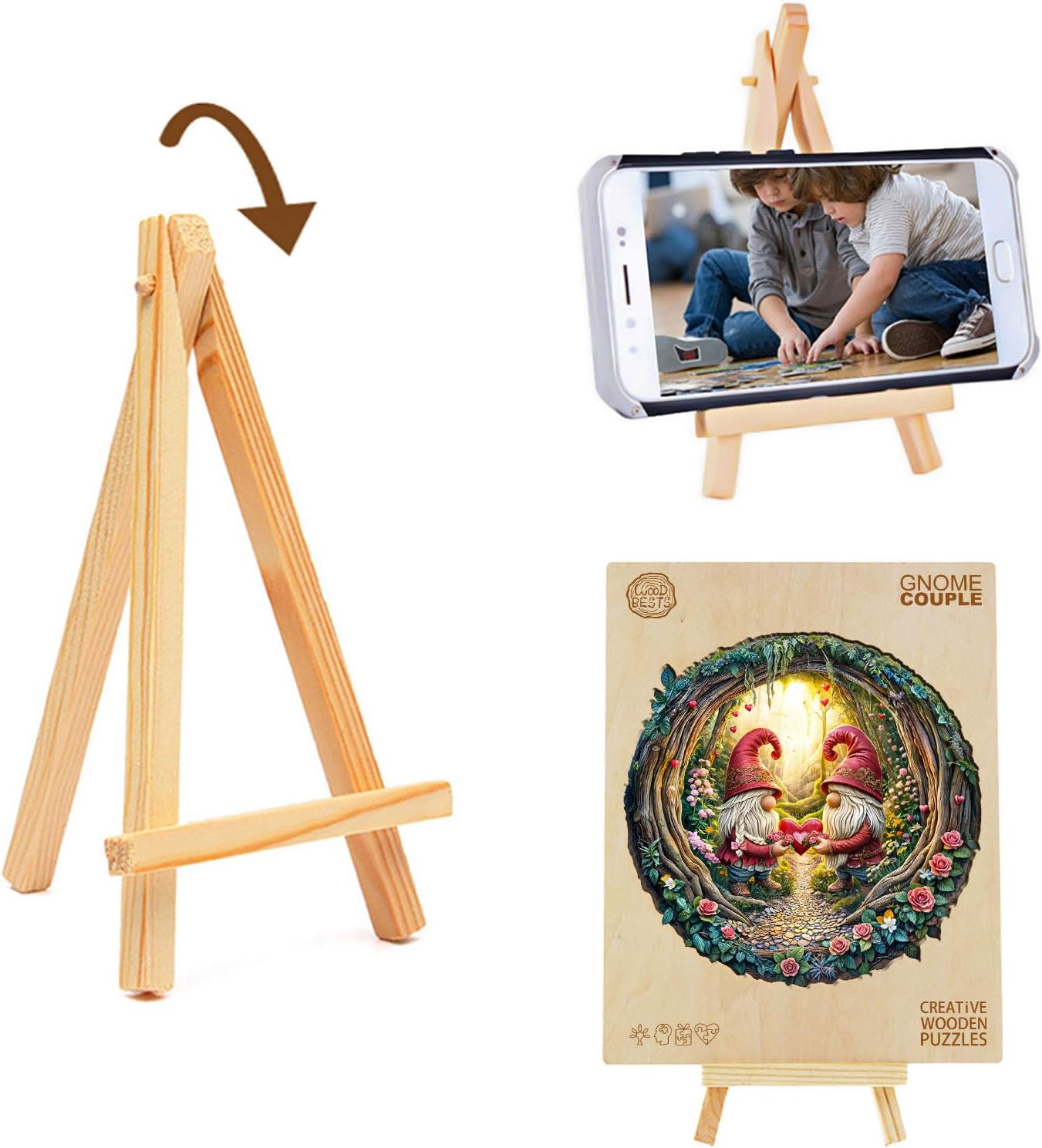 KAAYEE Wooden Puzzles for Adults, 3D Visual Effect Gnome Couple Wooden Jigsaw Puzzle Unique Shape Wood Puzzle Adult, 3D Effect Flat Puzzle Birthday Family Games (S-8.5 * 8.4in-100pcs)