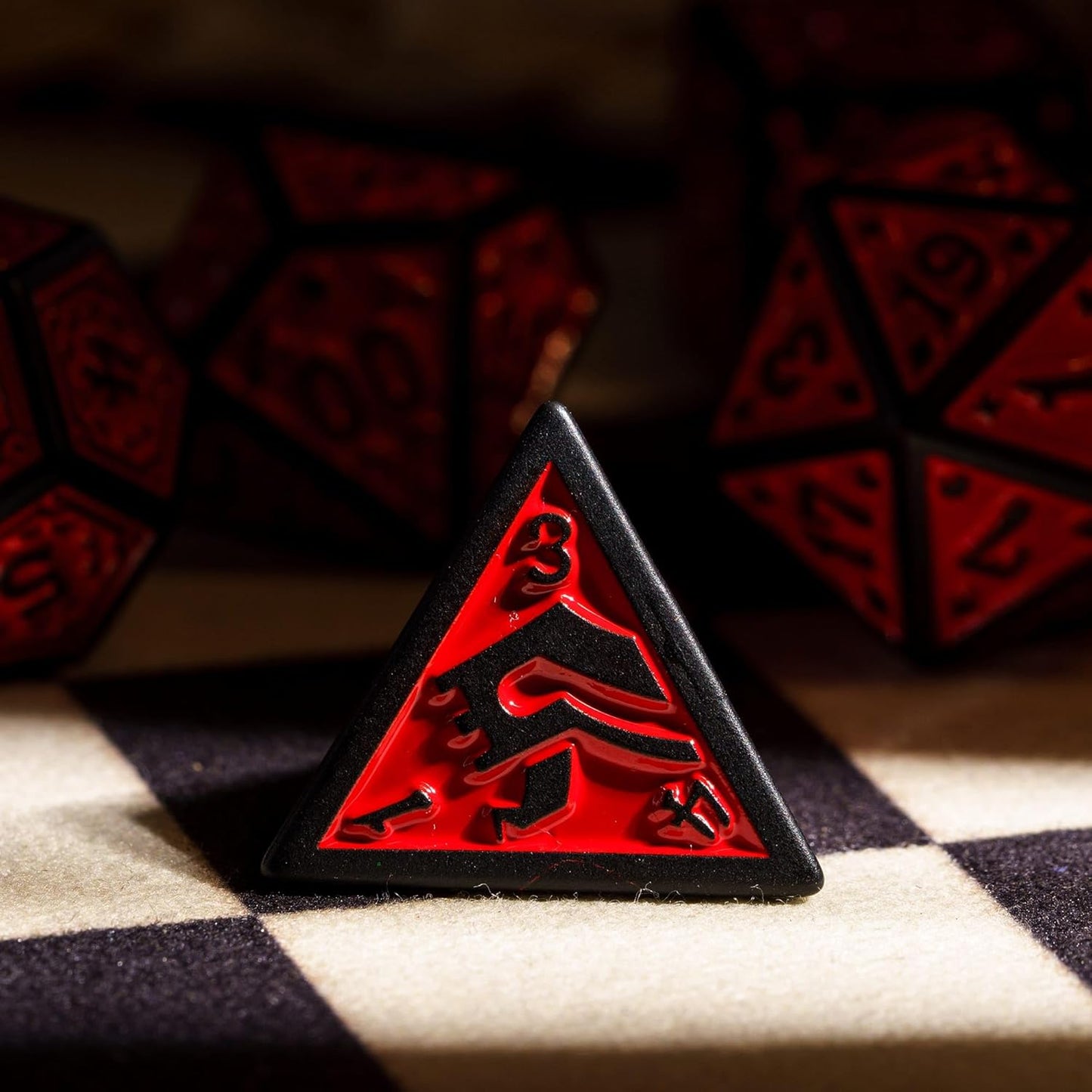 7-Die DND Dice Set New Pattern Polyhedral Dice Set with Leather Bag D&D Die for RPG Table Games(Black Red)