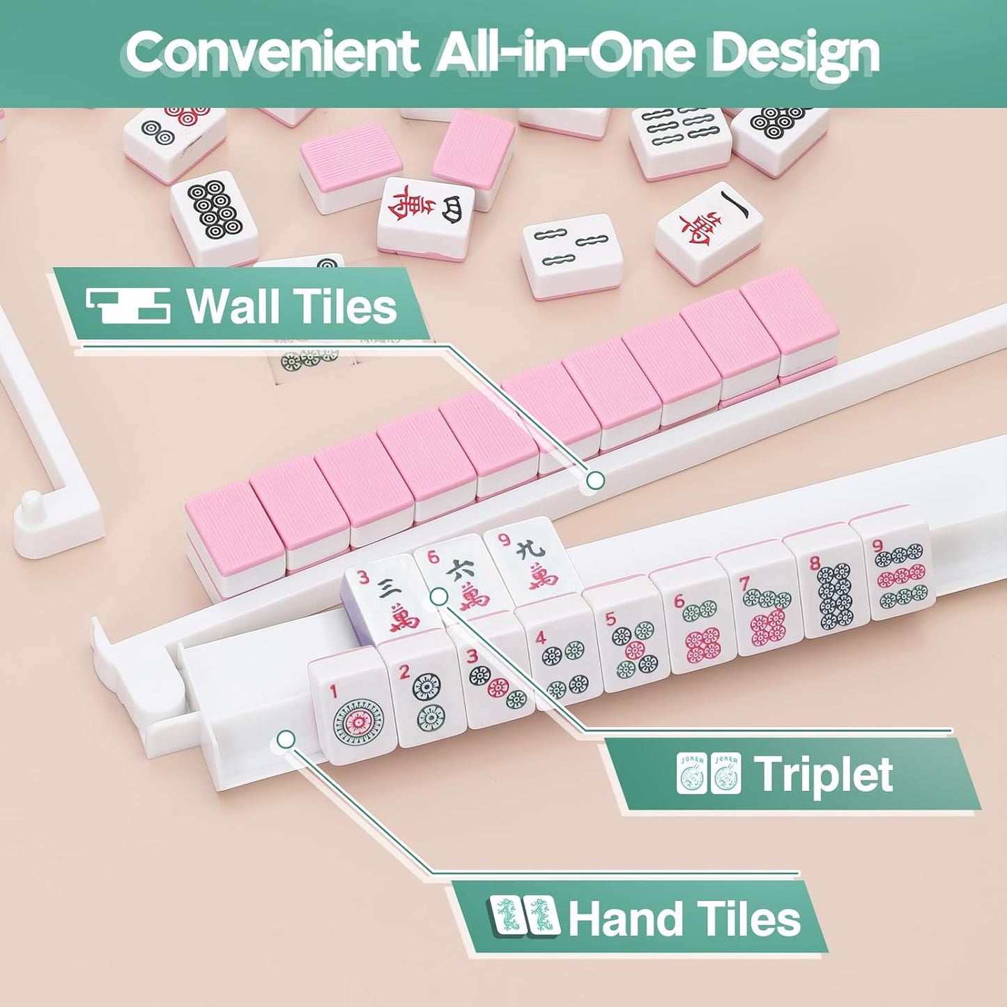 Mahjong Racks with Pushers Set of 4, Mahjong Tile Pushers and Racks, Acrylic Majiang Tile Holders Accessories (White)