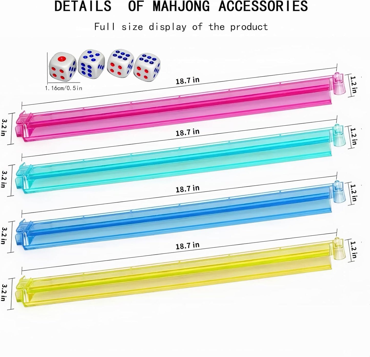 Mahjong All-in-One Tile Rack & Pusher, Clear Acrylic Mahjong Rack and Pusher Combo, Enhanced Mah Jongg Tile Holders Set of 4，Color，with 4 Dics