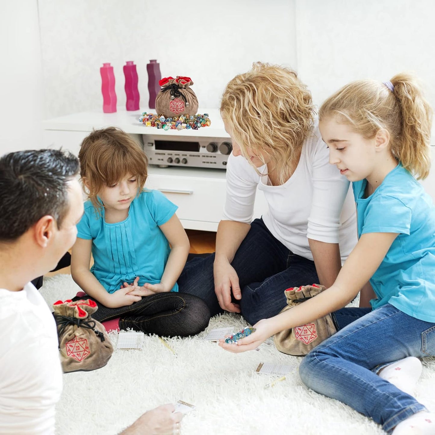 Large Dice Bags D&D with Pockets Khaki Storage Bag D20 Logo for DND RPG Game (with 1lb Random DND Dice)