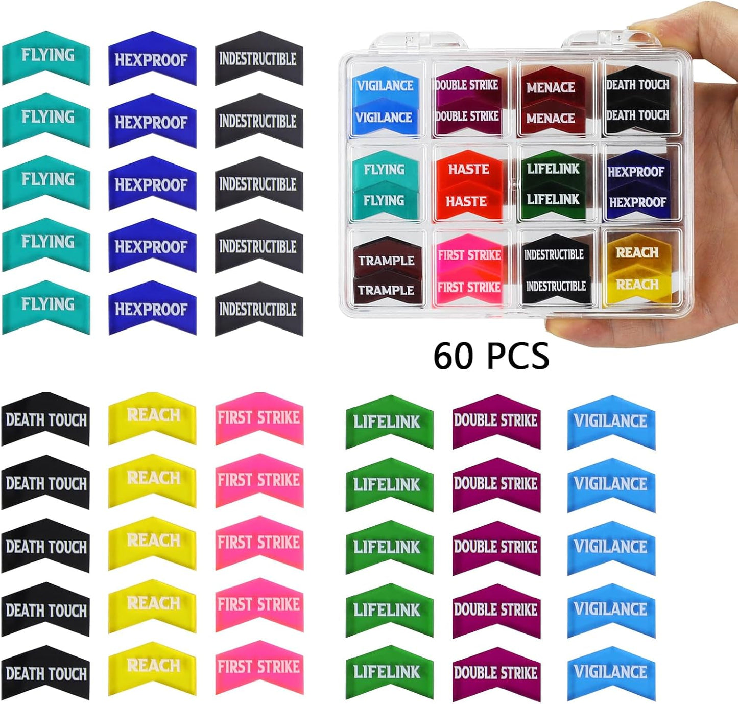 108PCS MTG Keyword Counters Tokens & 12mm MTG Life Counter Dice Set for Magic Card with Box, Compatible with Magic CCG Card Gaming Accessories