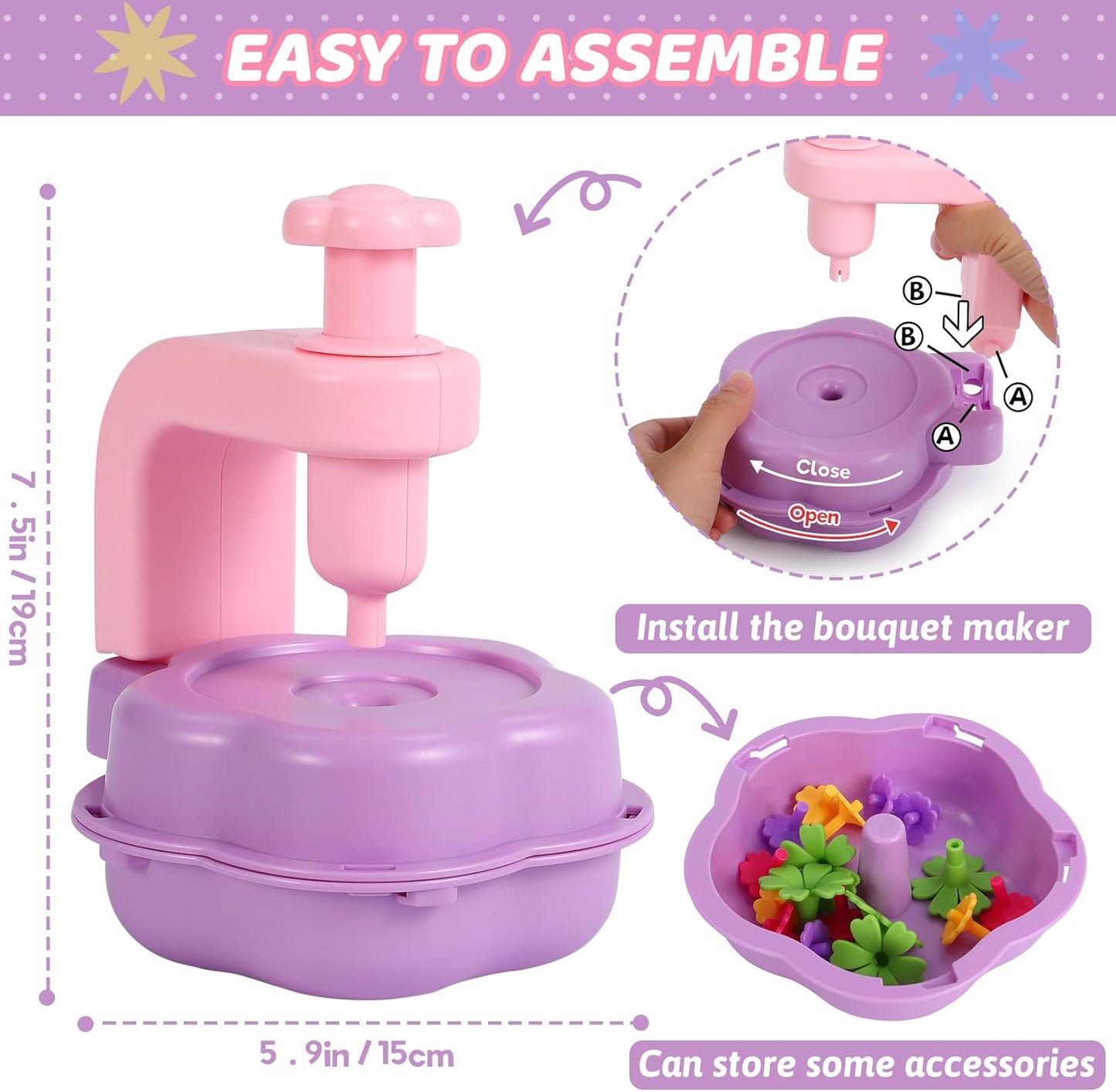 Flower Craft Kits for Girls - Arts and Crafts Toys for Kids Ages 4-8, Birthday Gifts for 4 5 6 7 8 9 Year Old Girls, Mess-Free Art Craft Activity Toys, DIY Flower Making Kit for Kids Preschool