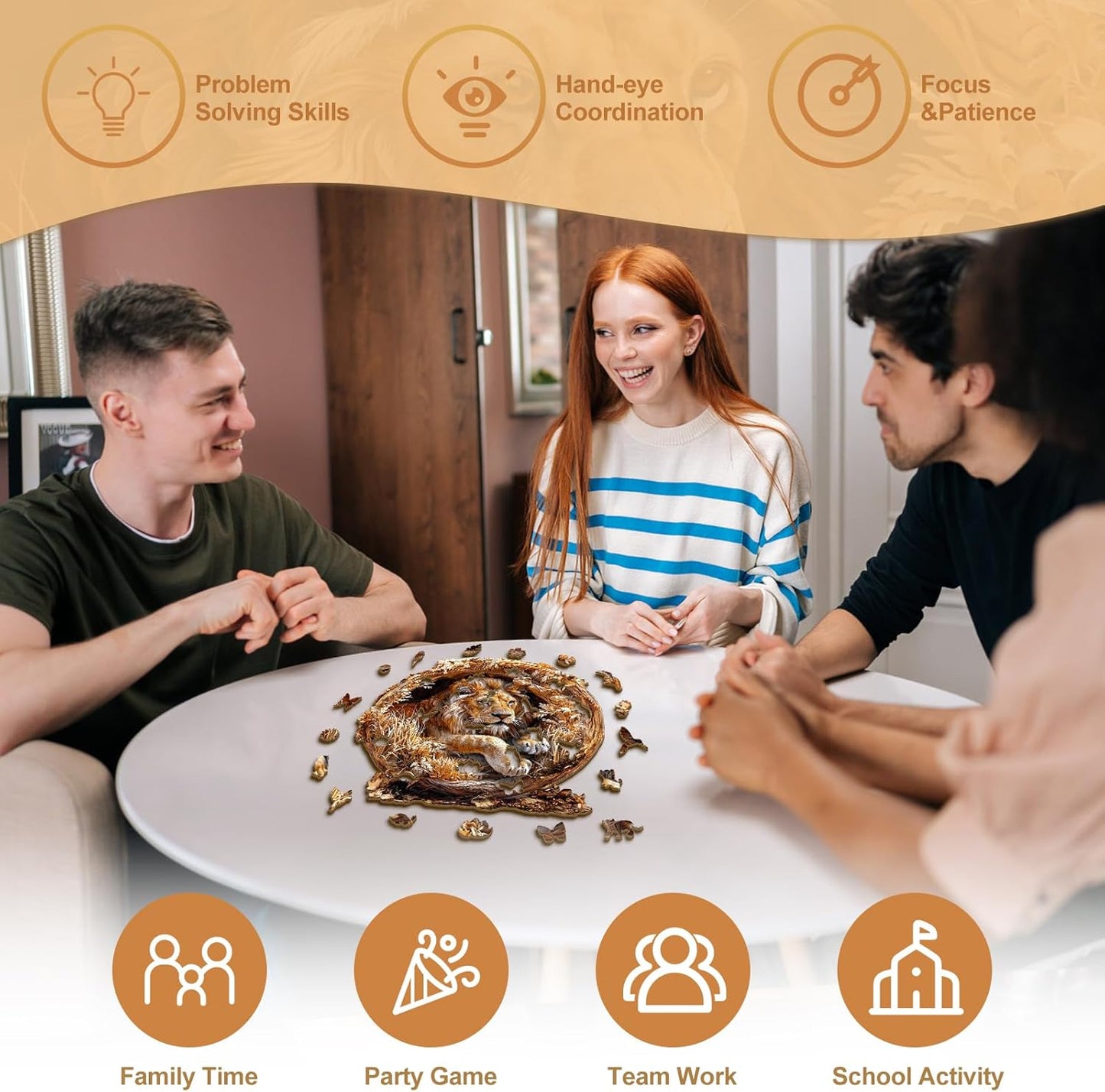 Wooden Puzzles for Adults, 3D Vision Effect Lion King Wooden Jigsaw Puzzles, 575 PCS Unique Shape Advanced Wood Puzzle Adult, 3D Effect Flat Puzzle Birthday Gifts Family Game (XL-17.3 * 17.3in)