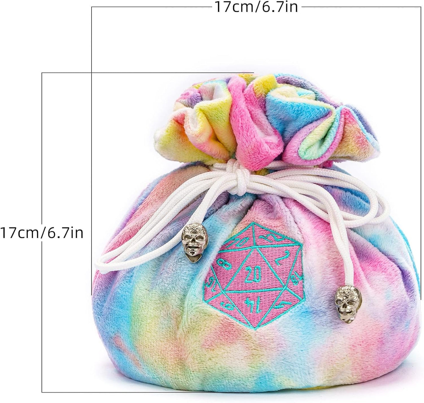 DND Dice Bags Large with Pockets Rainbow Storage Bag with D20 Logo for RPG Game Dices - Capacity 200+ Dice
